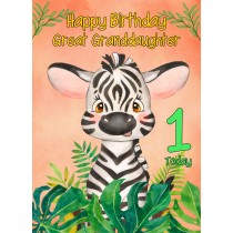 1st Birthday Card for Great Granddaughter (Zebra)