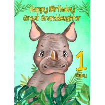 1st Birthday Card for Great Granddaughter (Rhino)