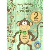 Kids 2nd Birthday Cheeky Monkey Cartoon Card for Great Granddaughter