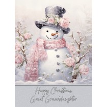 Snowman Art Christmas Card For Great Granddaughter (Design 1)