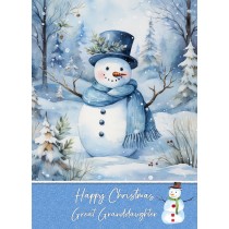 Christmas Card For Great Granddaughter (Snowman, Design 8)