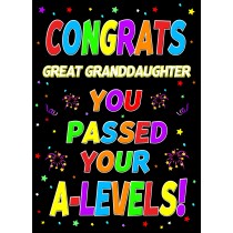Congratulations A Levels Passing Exams Card For Great Granddaughter (Design 1)