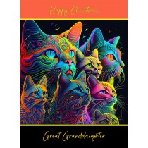 Christmas Card For Great Granddaughter (Colourful Cat Art, Design 2)