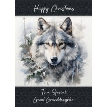 Christmas Card For Great Granddaughter (Fantasy Wolf Art, Design 2)