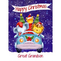 Christmas Card For Great Grandson (Happy Christmas, Car Animals)