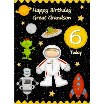Kids 6th Birthday Space Astronaut Cartoon Card for Great Grandson