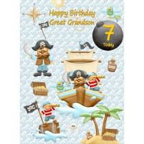 Kids 7th Birthday Pirate Cartoon Card for Great Grandson