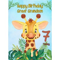 7th Birthday Card for Great Grandson (Giraffe)