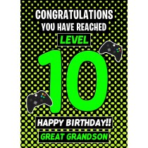 Great Grandson 10th Birthday Card (Level Up Gamer)