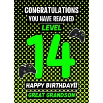 Great Grandson 14th Birthday Card (Level Up Gamer)