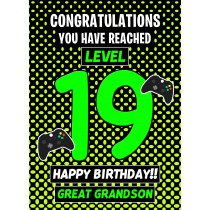 Great Grandson 19th Birthday Card (Level Up Gamer)