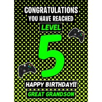 Great Grandson 5th Birthday Card (Level Up Gamer)