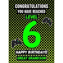 Great Grandson 6th Birthday Card (Level Up Gamer)