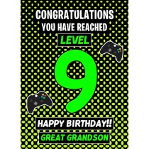Great Grandson 9th Birthday Card (Level Up Gamer)