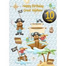 Kids 10th Birthday Pirate Cartoon Card for Great Nephew