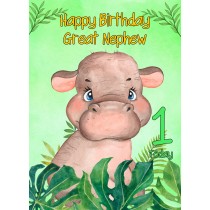 1st Birthday Card for Great Nephew (Hippo)