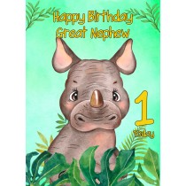 1st Birthday Card for Great Nephew (Rhino)