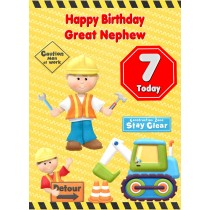 Kids 7th Birthday Builder Cartoon Card for Great Nephew