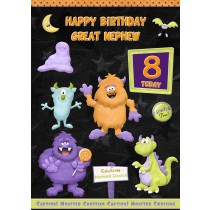 Kids 8th Birthday Funny Monster Cartoon Card for Great Nephew