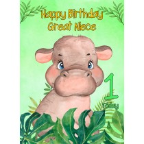 1st Birthday Card for Great Niece (Hippo)