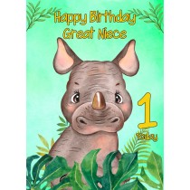 1st Birthday Card for Great Niece (Rhino)