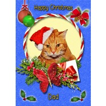 Cat/Kitten Christmas Card Blue 'Happy Christmas Dad'