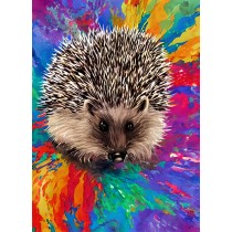Hedgehog Watercolour Colourful Art Scene Blank Greeting Card