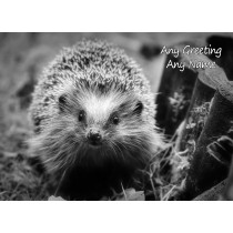 Personalised Hedgehog Black and White Art Greeting Card (Birthday, Christmas, Any Occasion)