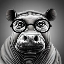 Hippo Funny Black and White Art Blank Card (Spexy Beast)