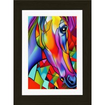 Horse Animal Picture Framed Colourful Abstract Art (A4 Black Frame)