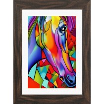 Horse Animal Picture Framed Colourful Abstract Art (A4 Walnut Frame)