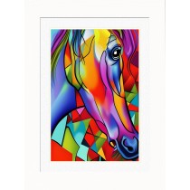 Horse Animal Picture Framed Colourful Abstract Art (A4 White Frame)