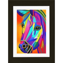 Horse Animal Picture Framed Colourful Abstract Art (A3 Black Frame)