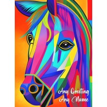 Personalised Horse Animal Colourful Abstract Art Blank Greeting Card (Birthday, Fathers Day, Any Occasion)