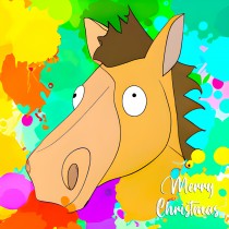 Horse Splash Art Cartoon Square Christmas Card