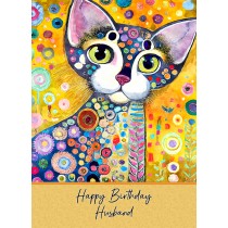 Birthday Card For Husband (Cat Art Painting, Design 2)