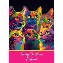 Christmas Card For Husband (Colourful Cat Art)