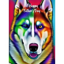 Husky Dog Colourful Abstract Art Fathers Day Card