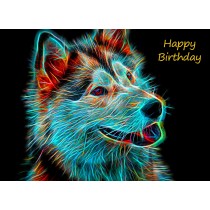 Husky Neon Art Birthday Card