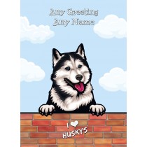 Personalised Husky Dog Birthday Card (Art, Clouds)