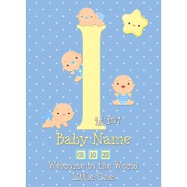 Personalised Baby Boy Birth Greeting Card (Name Starting With 'I')