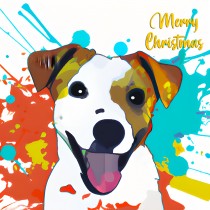 Jack Russell Dog Splash Art Cartoon Square Christmas Card