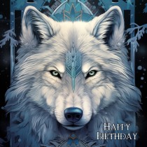 Tribal Wolf Art Birthday Square Card (Design 1)