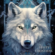 Tribal Wolf Art Christmas Square Card (Design 1)