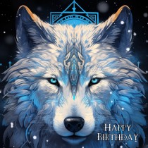 Tribal Wolf Art Birthday Square Card (Design 2)