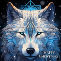 Tribal Wolf Art Christmas Square Card (Design 2)