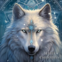 Tribal Wolf Art Christmas Square Card (Design 3)