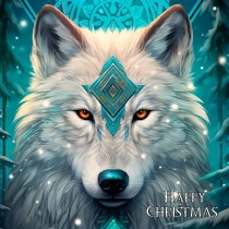 Tribal Wolf Art Christmas Square Card (Design 4)