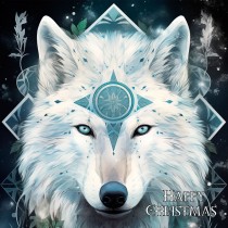 Tribal Wolf Art Christmas Square Card (Design 5)