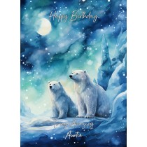 Polar Bear Art Birthday Card For Auntie (Design 2)